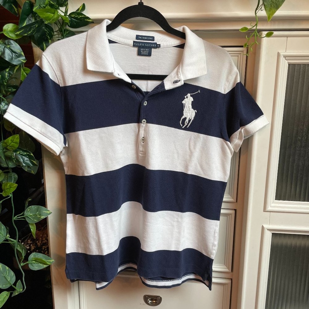 Ralph Lauren Blue & White Stripe Skinny Polo Shirt